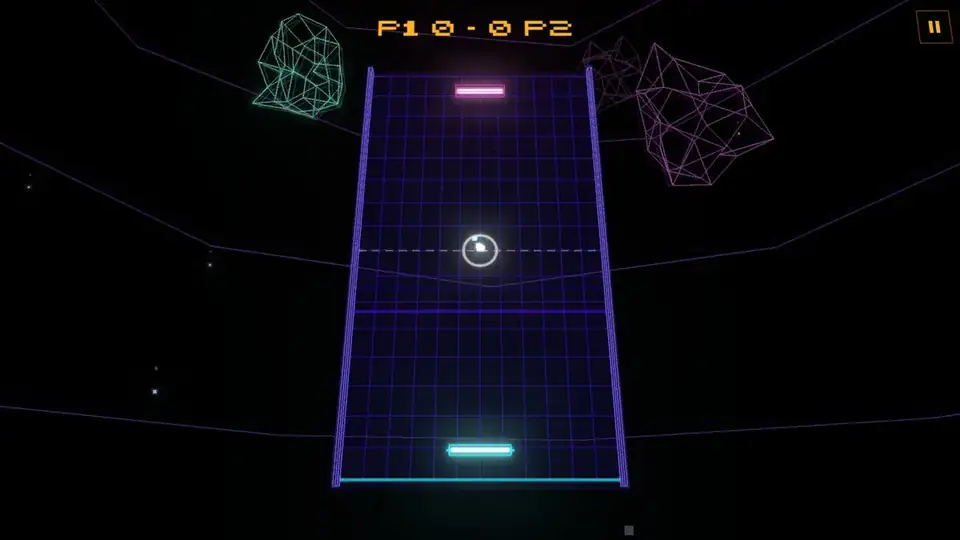 Partido de 2 jugadores en Asteroid Pong, con P1 abajo, P2 arriba y el marcador a 5