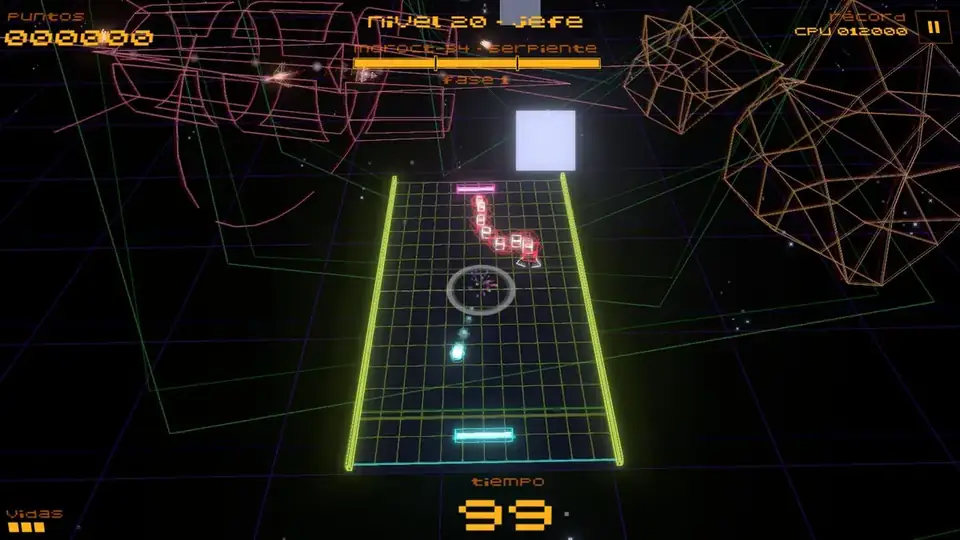 Pelea contra el jefe serpiente en Asteroid Pong