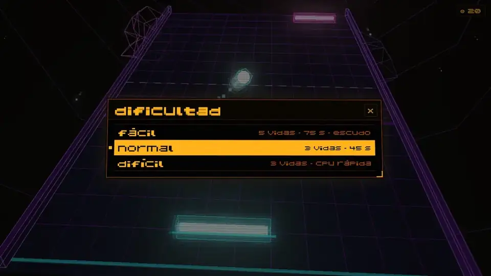 Menú de dificultad de Asteroid Pong con fácil, normal y difícil