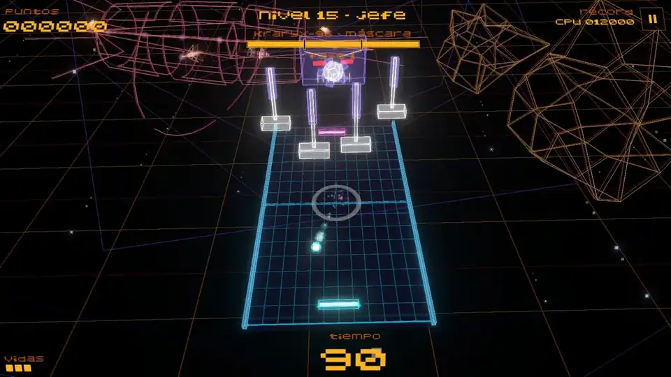 Gigante tótem de Asteroid Pong con extremidades colgando sobre los carriles de la mesa